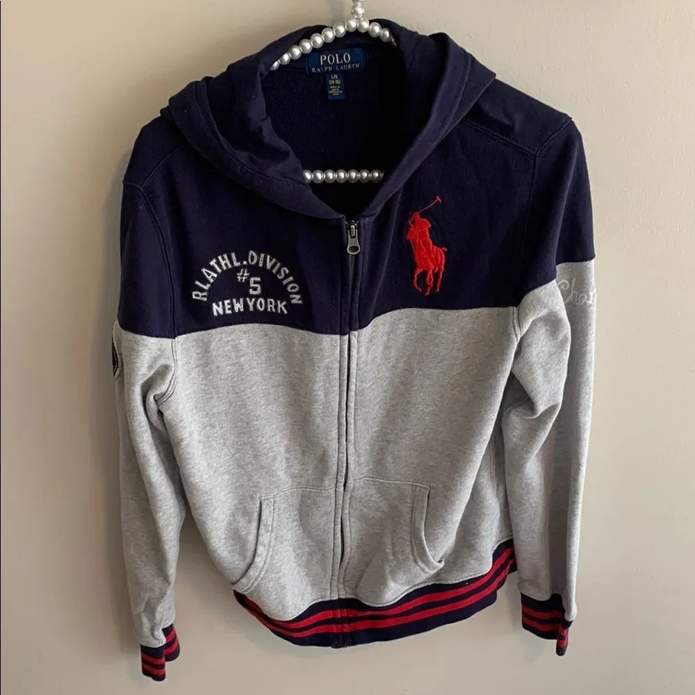 Polo Ralph Lauren Navy and Gray Zip-Up Hoodie boys size large